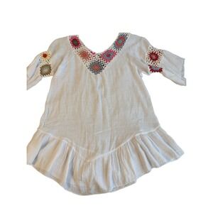 Womens Crochet Trim V Neck Tunic Beach Cover Up White Size XL